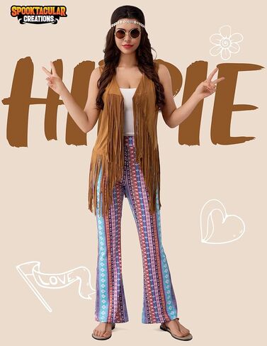 Spooktacular Creations Halloween Hippie Costume Women, 60s 70s Disco Striped Outfit with Accessories for Cosplay in Saudi Arabia