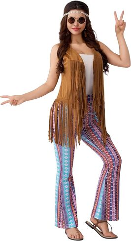 Spooktacular Creations Halloween Hippie Costume Women, 60s 70s Disco Striped Outfit with Accessories for Cosplay in Saudi Arabia