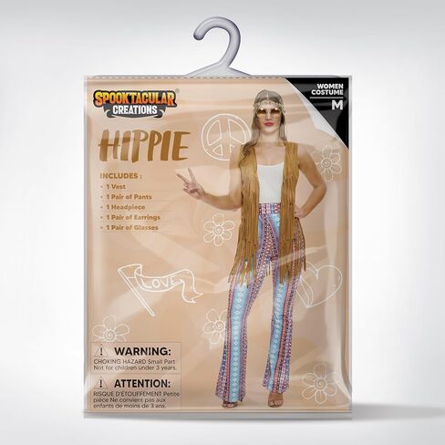 Spooktacular Creations Halloween Hippie Costume Women, 60s 70s Disco Striped Outfit with Accessories for Cosplay in Saudi Arabia