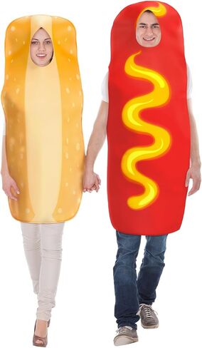 2 Pcs Hot Dog and Bun Costume Halloween Hot Dog Bun Adult Costume Couple Comedy Party Outfit Funny Photo Props Halloween Fast Food Restaurant Cosplay Food Clothes Outfits Party Gag Gift in Saudi Arabia