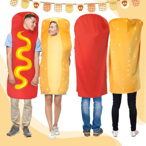 2 Pcs Hot Dog and Bun Costume Halloween Hot Dog Bun Adult Costume Couple Comedy Party Outfit Funny Photo Props Halloween Fast Food Restaurant Cosplay Food Clothes Outfits Party Gag Gift in Saudi Arabia