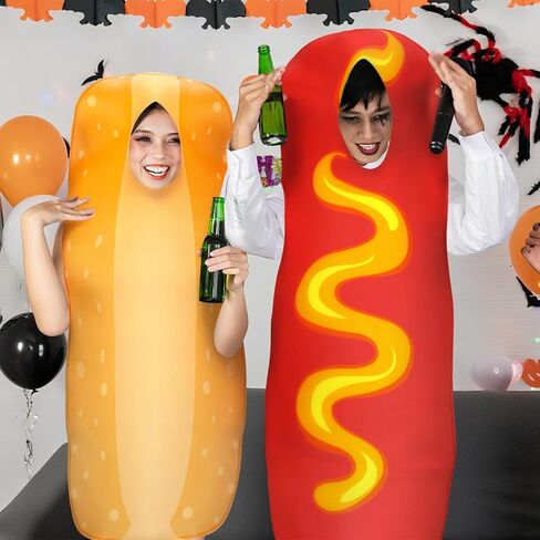 2 Pcs Hot Dog and Bun Costume Halloween Hot Dog Bun Adult Costume Couple Comedy Party Outfit Funny Photo Props Halloween Fast Food Restaurant Cosplay Food Clothes Outfits Party Gag Gift in Saudi Arabia