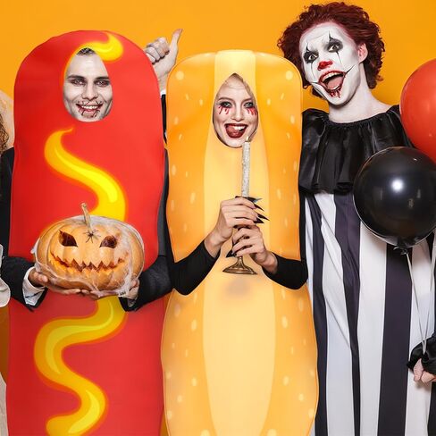 2 Pcs Hot Dog and Bun Costume Halloween Hot Dog Bun Adult Costume Couple Comedy Party Outfit Funny Photo Props Halloween Fast Food Restaurant Cosplay Food Clothes Outfits Party Gag Gift in Saudi Arabia
