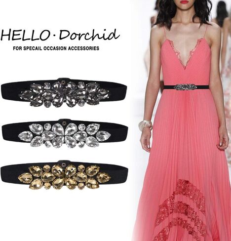 أحزمة نسائية من حجر الراين قابلة للتمدد رفيعة ونحيفة وقابلة للتعديل وحزام واسط مرن مطرز بالكريستال لفساتين السيدات in Kuwait