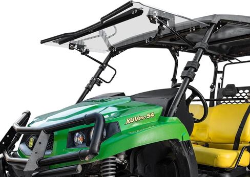 SuperATV Scratch Resistant Flip Windshield for John Deere Gator XUV550, XUV550 S4 2012-2016, Made of 1/4" Hard Coated Polycarbonate, Comes Preassembled, Can be Closed, Vented, or Fully Open, USA Made in Saudi Arabia