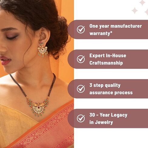 TARINIKA Antique Gold Plated Mirana Black Beads Mangalsutra Necklace Set with Peacock Design - Indian Jewelry Set for Women | Perfect for Ethnic Occasions | Traditional South Indian Necklace | 1 Year Warranty* in Saudi Arabia