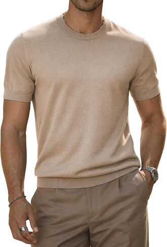 JMIERR Mens Wool Blend Crewneck Knit Sweater Lightweight T-Shirt Casual Short Sleeve Pullover for Work Daily Date in Saudi Arabia