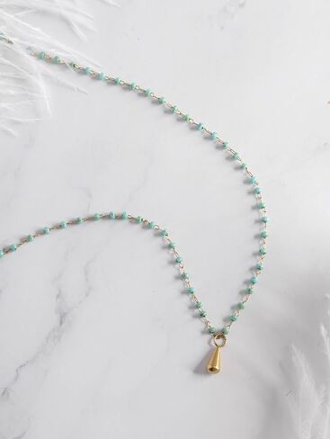 MINACHI Boho Chic Minimalist Created Turquoise Bead Chain Choker Necklace, Vintage Hippie Bohemian Jewelry Gift for Women in Saudi Arabia