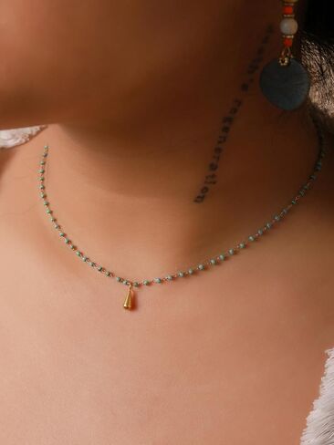 MINACHI Boho Chic Minimalist Created Turquoise Bead Chain Choker Necklace, Vintage Hippie Bohemian Jewelry Gift for Women in Saudi Arabia