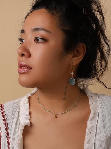 MINACHI Boho Chic Minimalist Created Turquoise Bead Chain Choker Necklace, Vintage Hippie Bohemian Jewelry Gift for Women in Saudi Arabia