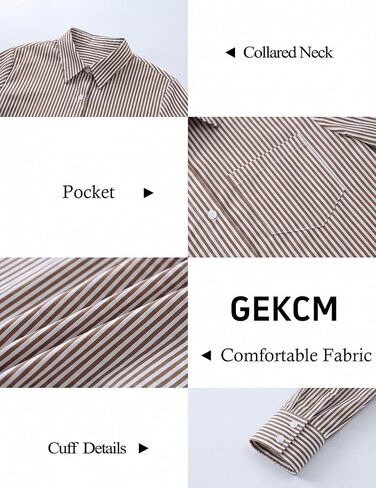 Striped Button Down Shirt for Women Long Sleeve Tops Office Blouses 2026 Dressy Casual Boyfriend Shirts with Pocket in Saudi Arabia