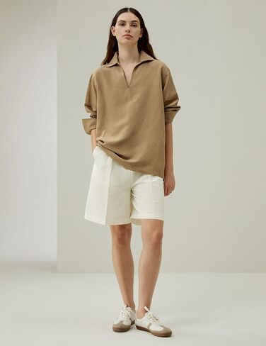 LilySilk Women Silk Linen Blend Shirt Ladies Breathable Blouse with Half-Placket V-Neck Half Dropped Shoulder in Saudi Arabia