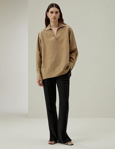 LilySilk Women Silk Linen Blend Shirt Ladies Breathable Blouse with Half-Placket V-Neck Half Dropped Shoulder in Saudi Arabia
