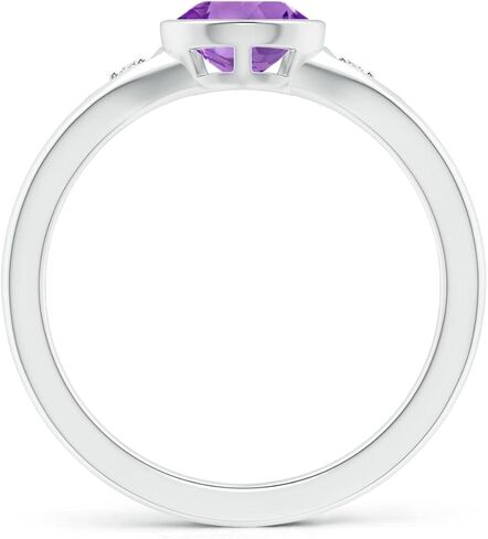 Angara Bezel-Set Pear-Shaped Amethyst Ring with Diamonds in Sterling Silver/14K Solid Gold/Platinum | Natural Amethyst Side Stone Ring for Women | February Birthday, Gemstone Jewelry Gift in Saudi Arabia