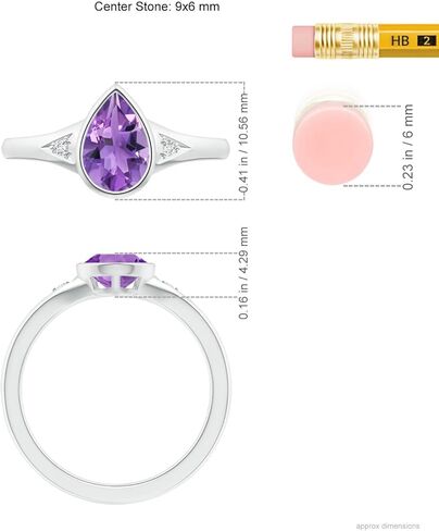 Angara Bezel-Set Pear-Shaped Amethyst Ring with Diamonds in Sterling Silver/14K Solid Gold/Platinum | Natural Amethyst Side Stone Ring for Women | February Birthday, Gemstone Jewelry Gift in Saudi Arabia