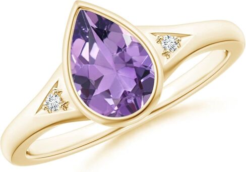 Angara Bezel-Set Pear-Shaped Amethyst Ring with Diamonds in Sterling Silver/14K Solid Gold/Platinum | Natural Amethyst Side Stone Ring for Women | February Birthday, Gemstone Jewelry Gift in Saudi Arabia