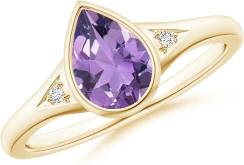 Angara Bezel-Set Pear-Shaped Amethyst Ring with Diamonds in Sterling Silver/14K Solid Gold/Platinum | Natural Amethyst Side Stone Ring for Women | February Birthday, Gemstone Jewelry Gift in Saudi Arabia