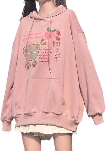 Women Kawaii Bunny Ear Hoodie Cute Japanese Harajuku Aesthetic Sweatshirt Anime Bear Preppy Long Sleeve Tops Clothes Shirts in Kuwait