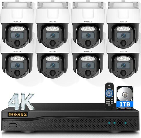 نظام أمان كاميرا CCTV OOSSXX 4K 8MP AHD مع صوت/ميكروفون، H.265+ 8CH مسجل فيديو مراقبة نظام كاميرا أمان منزلي كاميرا PTZ سلكية خارجية مع مقلاة 350 درجة وإمالة 90 درجة، كشف PIR in Saudi Arabia