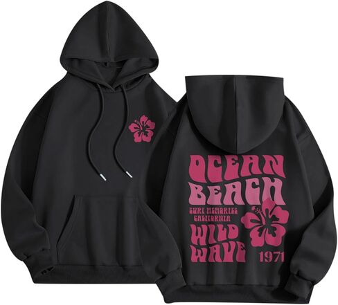 Hawaii Hibiscus Hoodie for Women Teen Girls Plam Ocean Beach Sweatshirt Flower Puff Graphic Aesthetic Oversized Tops in Saudi Arabia