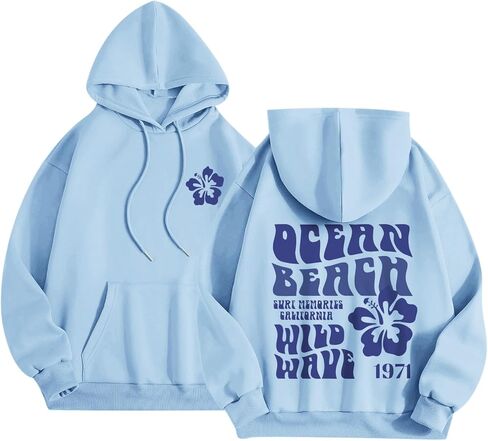 Hawaii Hibiscus Hoodie for Women Teen Girls Plam Ocean Beach Sweatshirt Flower Puff Graphic Aesthetic Oversized Tops in Saudi Arabia