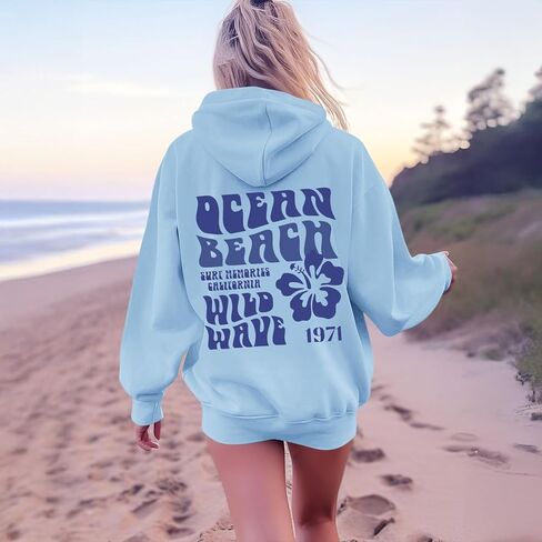 Hawaii Hibiscus Hoodie for Women Teen Girls Plam Ocean Beach Sweatshirt Flower Puff Graphic Aesthetic Oversized Tops in Saudi Arabia