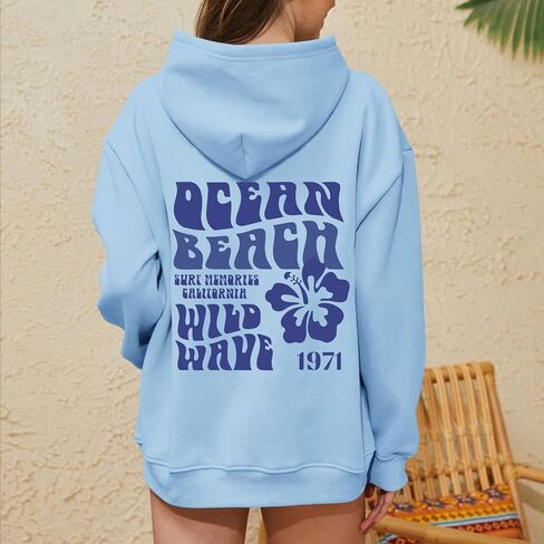 Hawaii Hibiscus Hoodie for Women Teen Girls Plam Ocean Beach Sweatshirt Flower Puff Graphic Aesthetic Oversized Tops in Saudi Arabia