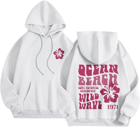 Hawaii Hibiscus Hoodie for Women Teen Girls Plam Ocean Beach Sweatshirt Flower Puff Graphic Aesthetic Oversized Tops in Saudi Arabia
