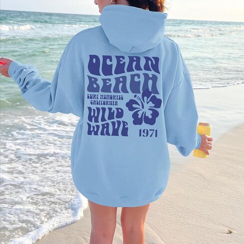 Hawaii Hibiscus Hoodie for Women Teen Girls Plam Ocean Beach Sweatshirt Flower Puff Graphic Aesthetic Oversized Tops in Saudi Arabia