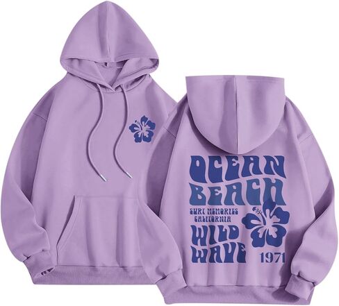 Hawaii Hibiscus Hoodie for Women Teen Girls Plam Ocean Beach Sweatshirt Flower Puff Graphic Aesthetic Oversized Tops in Saudi Arabia