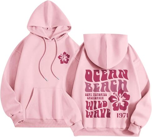 Hawaii Hibiscus Hoodie for Women Teen Girls Plam Ocean Beach Sweatshirt Flower Puff Graphic Aesthetic Oversized Tops in Saudi Arabia