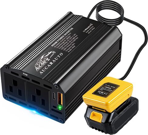 محول طاقة 400 واط متوافق مع بطارية DeWALT 20 فولت، محطة طاقة محمولة من تيار مستمر 20 فولت إلى تيار متردد 110 فولت مع شاحن سريع USB-C بقدرة 65 وات و18 وات، ومنفذ تيار متردد، ومنفذ محول شاحن يعمل بالبطارية in Kuwait