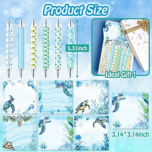 12Pcs Sea Turtle Sticky Notes with Pens Set Watercolor Ocean Sea Animals Writing Notepads Memo Pads Ballpoint Pens VSCO Aesthetic Christmas Gifts for Turtle Lovers Women Teacher Office School Supplies in Kuwait