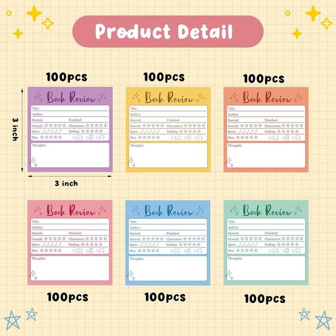 12 Pack Book Review Notepad Sticky Notes 3x3in 600 Sheet Self-Stick Note Pads 100th Day of School Reading Log Sticker Reading Tracker Gift for Book Lover Student Bookish Bookworm - Colorful in Kuwait