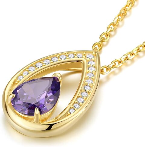 Iefil Easter Gifts for Women Wife - 14K Gold Plated Birthstone Necklace for Women, 925 Sterling Silver Teardrop Necklace, Anniversary Birthday Gifts for Wife Girlfriend Her in Saudi Arabia