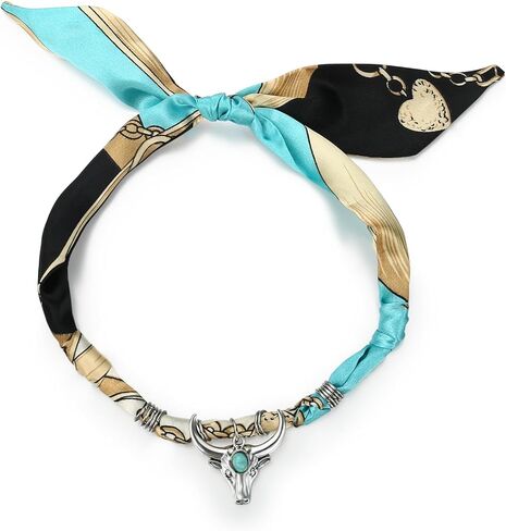Scarf Necklace with Charm, Bandana Necklace with Gold Dainty Pendants - Chunky Cross, Heart, Flower, Conch, Boot, Cowboy Hat, Boho Beach Vintage Scarf Necklaces, Stylish Jewelry Gift in Saudi Arabia