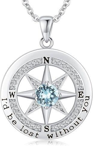 Compass Necklace for Women Wife Girlfriend Mom Daughter Gifts S925 Sterling Silver Jewelry For Anniversary Rose Gold Gifts For Birthday Christmas Mothers Valentines Day 12 Birthstones in Saudi Arabia