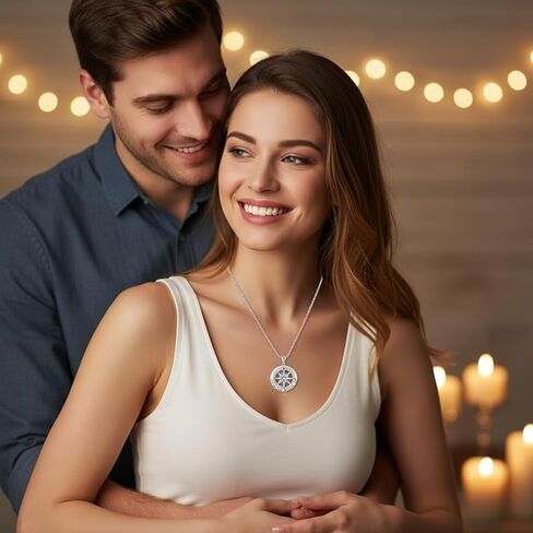 Compass Necklace for Women Wife Girlfriend Mom Daughter Gifts S925 Sterling Silver Jewelry For Anniversary Rose Gold Gifts For Birthday Christmas Mothers Valentines Day 12 Birthstones in Saudi Arabia