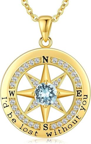 Compass Necklace for Women Wife Girlfriend Mom Daughter Gifts S925 Sterling Silver Jewelry For Anniversary Rose Gold Gifts For Birthday Christmas Mothers Valentines Day 12 Birthstones in Saudi Arabia