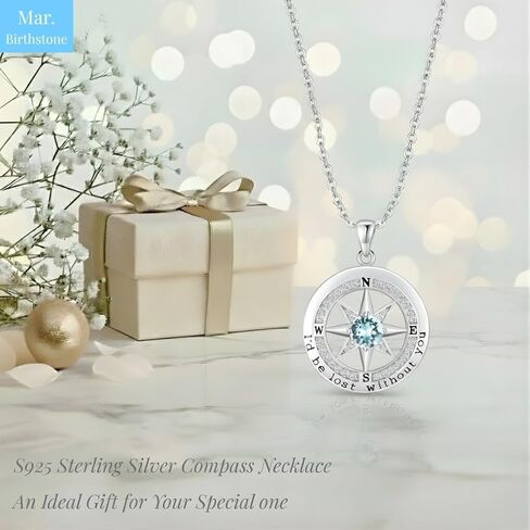 Compass Necklace for Women Wife Girlfriend Mom Daughter Gifts S925 Sterling Silver Jewelry For Anniversary Rose Gold Gifts For Birthday Christmas Mothers Valentines Day 12 Birthstones in Saudi Arabia