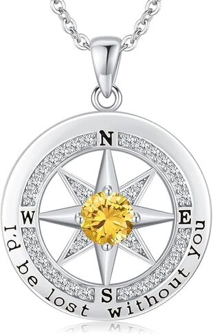 Compass Necklace for Women Wife Girlfriend Mom Daughter Gifts S925 Sterling Silver Jewelry For Anniversary Rose Gold Gifts For Birthday Christmas Mothers Valentines Day 12 Birthstones in Saudi Arabia
