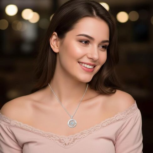Compass Necklace for Women Wife Girlfriend Mom Daughter Gifts S925 Sterling Silver Jewelry For Anniversary Rose Gold Gifts For Birthday Christmas Mothers Valentines Day 12 Birthstones in Saudi Arabia