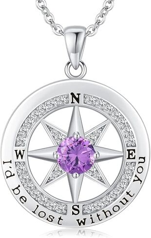 Compass Necklace for Women Wife Girlfriend Mom Daughter Gifts S925 Sterling Silver Jewelry For Anniversary Rose Gold Gifts For Birthday Christmas Mothers Valentines Day 12 Birthstones in Saudi Arabia
