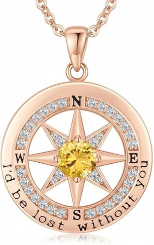 Compass Necklace for Women Wife Girlfriend Mom Daughter Gifts S925 Sterling Silver Jewelry For Anniversary Rose Gold Gifts For Birthday Christmas Mothers Valentines Day 12 Birthstones in Saudi Arabia