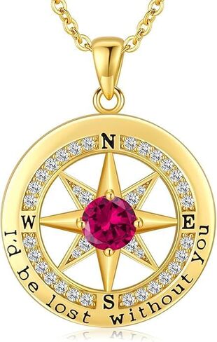 Compass Necklace for Women Wife Girlfriend Mom Daughter Gifts S925 Sterling Silver Jewelry For Anniversary Rose Gold Gifts For Birthday Christmas Mothers Valentines Day 12 Birthstones in Saudi Arabia