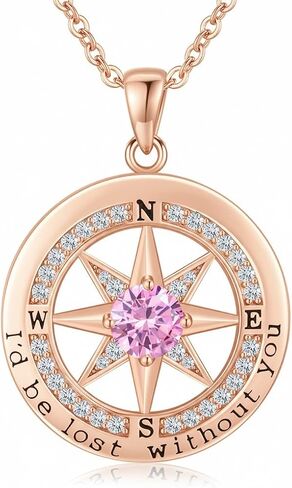 Compass Necklace for Women Wife Girlfriend Mom Daughter Gifts S925 Sterling Silver Jewelry For Anniversary Rose Gold Gifts For Birthday Christmas Mothers Valentines Day 12 Birthstones in Saudi Arabia