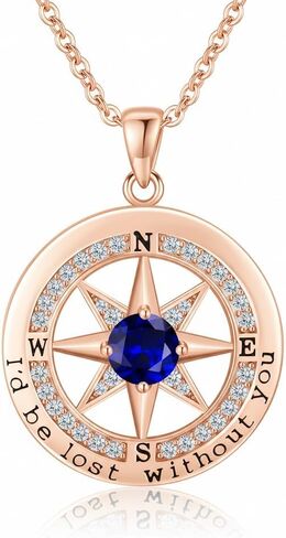 Compass Necklace for Women Wife Girlfriend Mom Daughter Gifts S925 Sterling Silver Jewelry For Anniversary Rose Gold Gifts For Birthday Christmas Mothers Valentines Day 12 Birthstones in Saudi Arabia