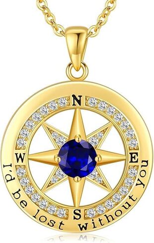 Compass Necklace for Women Wife Girlfriend Mom Daughter Gifts S925 Sterling Silver Jewelry For Anniversary Rose Gold Gifts For Birthday Christmas Mothers Valentines Day 12 Birthstones in Saudi Arabia