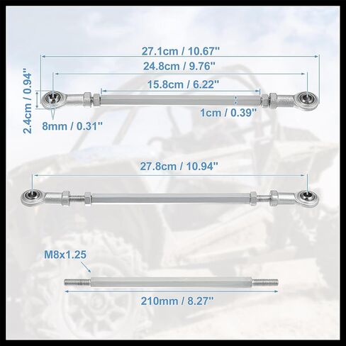 2 قطعة 210 مللي متر طول 8 مللي متر ثقب قطر قابل للتعديل توجيه التعادل قضيب الكرة المشتركة ل 49cc الكهربائية ATV الذهاب كارت ملحق عمود التوجيه تعليق التوجيه فضي لهجة مادة متينة in Kuwait