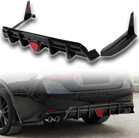 W-POWER, Rear Diffuser Compatible with 2018-2024 Toyota Camry SE XSE, Black PU Add-On Rear Bumper Lip Diffuser Spoiler Splitter Kit with Brake Light (Painted Black + Smoke LED) in Saudi Arabia